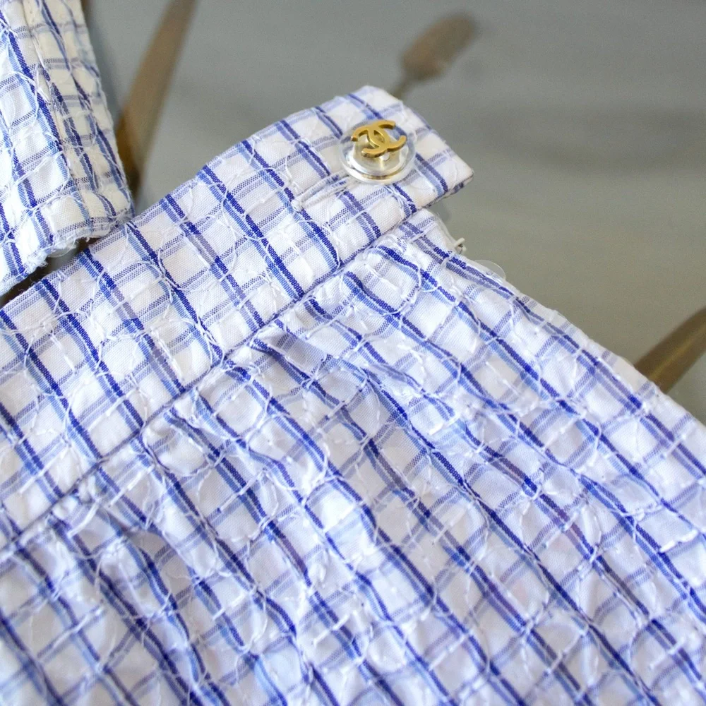 Rare Chanel Vintage Cruise 1995 Blue Gingham Bustier Shorts Camellia 95C Set - Picture 13 of 15